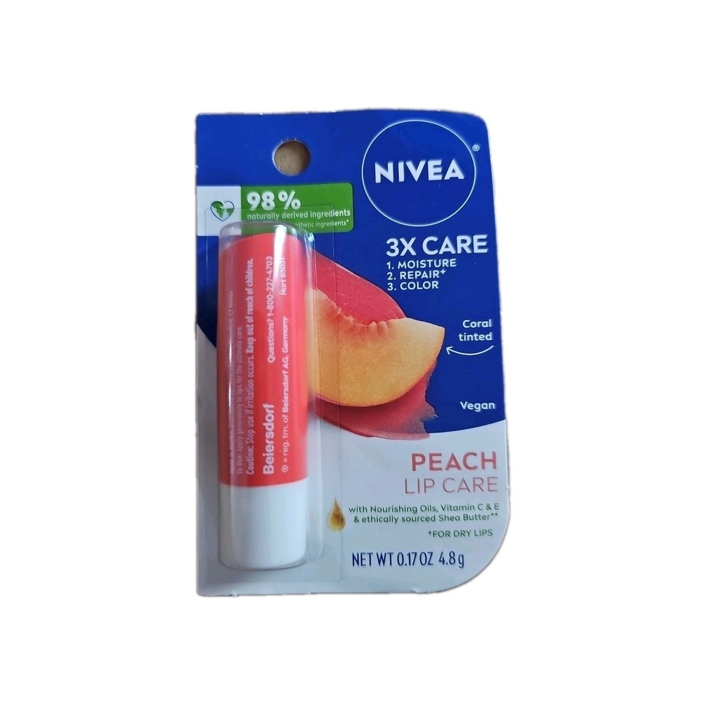 NIVEA Peach Lip Care with Shea Butter For Dry Lips, 0.17 Oz, Sealed 1 Pk #345
